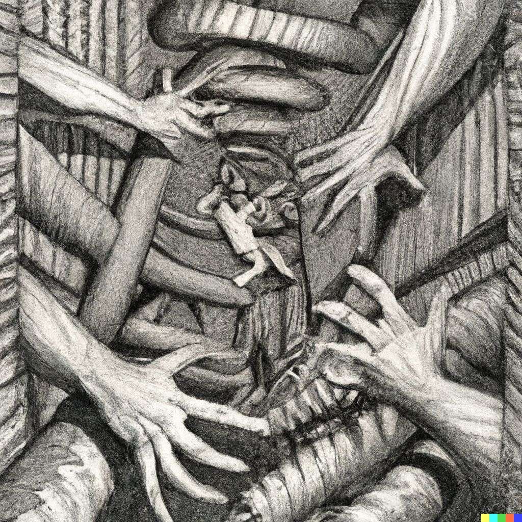 a representation of anxiety, lithography by Escher